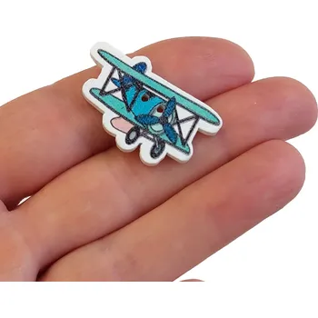 Knoflík Knoflík dřevěný - letadlo - 32x18x2mm knoflík letadlo: modrá