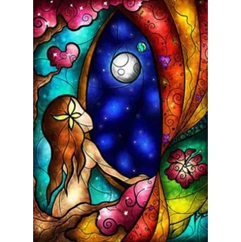 Diamantové malování Diamantové malování - Vitráž Dívka a úplněk (50 x 70)