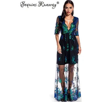 Dámské šaty Dámské společenské šaty výprodej Sequins SF454 Barva: Zelená, Velikost: L