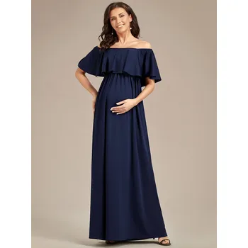 Dámské oblečení Těhotenské šaty skládané s odhalenými rameny Barva: Tmavě Modrá, Velikost: S