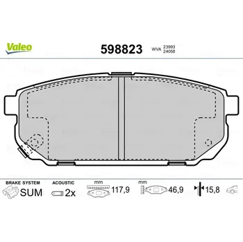 Brzdová destička Sada brzdových destiček, kotoučová brzda VALEO 598823