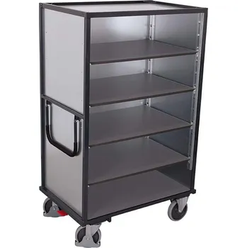 Plošinový vozík Skříňový vozík VARIOfit s policemi, plné stěny, pět polic, 1045 x 685 mm, nosnost 500 kg, barva antracit RAL7016 /deska šedá