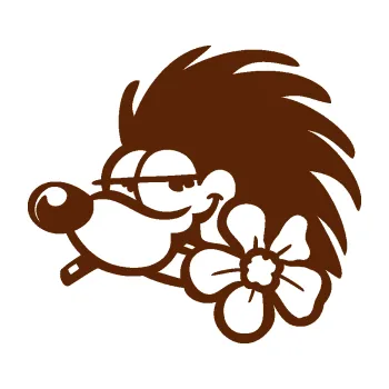 Samolepící dekorace SAMOLEPKA Ježek 003 levá s květinou (15 - hnědá) NA AUTO, NÁLEPKA, FÓLIE, POLEP, TUNING, VLASTNÍ TEXT, TISK, AUTOSAMOLEPKY.cz, POLEPY, OBRÁZEK, LOGO, SAMOLEPKY