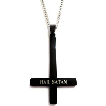 Vojenské psí známky Náhrdelník - Obrácený kříž - Hail Satan - Black - 316L