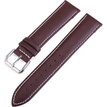 Řemínek na hodinky Deveroux Kožený řemínek PD004, spona - Tmavě hnědý s bílým prošíváním DEV0103 - 22mm Barva - světle hnědá