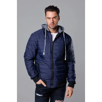 Tmavě modrá pánská bunda typu "bomber" s teplákovou kapucí (8M985-215) odstíny modré XXL