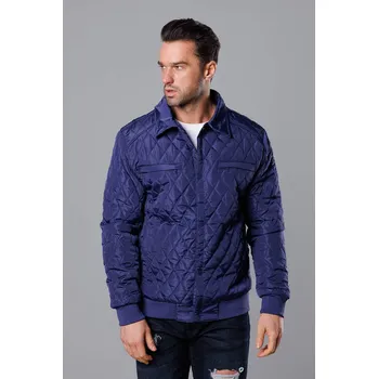Tmavě modrá pánská prošívaná bunda s límcem (58M13080-215) odstíny modré M