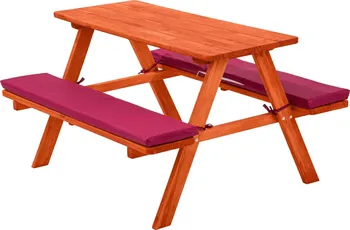 Dětský zahradní nábytek Dětský piknikový stůl s lavicemi 403243 89 x 79 x 50 cm borovice + polstrování červené