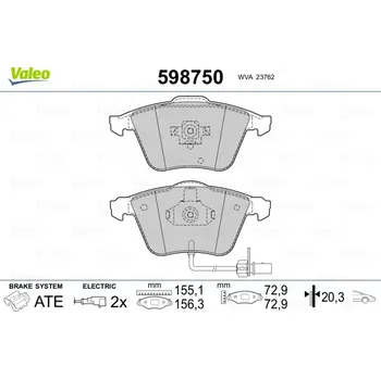 Brzdová destička Sada brzdových destiček, kotoučová brzda VALEO 598750