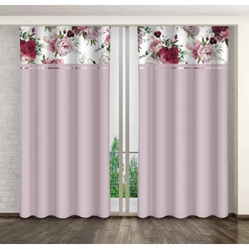 Závěs Jednoduchý světle fialový závěs s potiskem růžových a vínových pivoněk Šířka: 160 cm | Délka: 270 cm