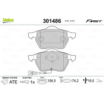 Brzdová destička Sada brzdových destiček, kotoučová brzda VALEO 301486