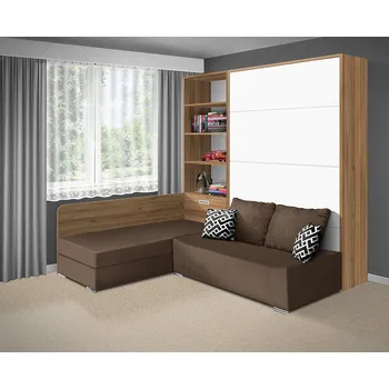 Postel Nabytekmorava Motorová sklápěcí postel s pohovkou VS 21066 160x200 cm barevné kombinace: Ořech lyon / dveře bílé, barva pohovky: Savana hnědá