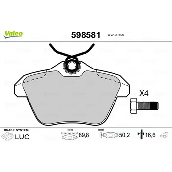 Brzdová destička Sada brzdových destiček, kotoučová brzda VALEO 598581