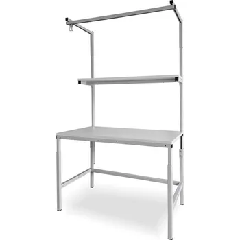 Dílenský stůl Pracovní stůl KLASIK s horní policí a rampou, 1500x700 mm