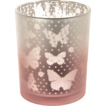 Svícen Svícen sklo bílý/růžový 8x8x10 cm