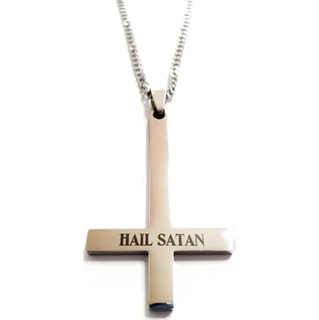 Vojenské psí známky Náhrdelník - Obrácený kříž - Hail Satan - Silver - 316L