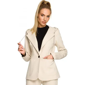 Dámské sako M691 Blejzr s kapucí a jedním knoflíkem - pískový EU S