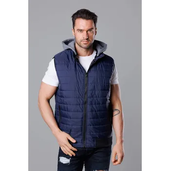 Pánská vesta Tmavě modrá pánská prošívaná vesta s kapucí (8M983-215) odstíny modré L