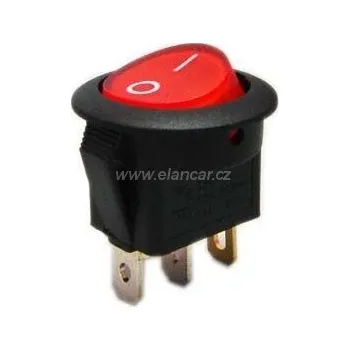 Auto elektroinstalace Vypínač kolébkový - ON-OFF 1pol.12V/16A, červené podsvícení kulatý