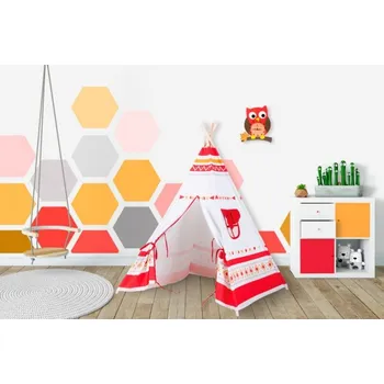 Dětský stan Stan pro děti teepee, týpí - bilý,červený