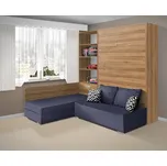 Nabytekmorava Sklápěcí postel s pohovkou VS 21075, 200 x 140cm barevné kombinace: Ořech lyon / dveře ořech lyon, barva pohovky: Savana modrá