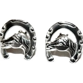 Náušnice Stříbrné náušnice podkova s koněm - NŠ9 (Náušnice na šroubek kůň v podkově)