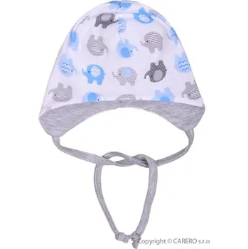 Kojenecká čepice Čepička kojenecká bavlna - SLONÍCI bílo-modrá se šedou - vel.50