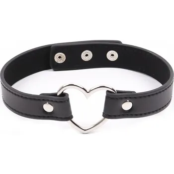 BDSM obojek Fetish Addict Collar with Heart Shaped Hoop Adjustable 41,5cm Black