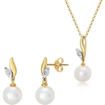 Souprava šperků SOFIA zlatý set s perlami AUBFEQ14N0P-AU+AUBFEQ24N0P-AU