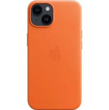 Pouzdro na mobilní telefon Kožené pouzdro s MagSafe pro iPhone 14 - oranžové