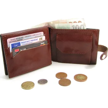 Obal na doklad Kožená dokladovka POLICIE s mincovkou, klopou a přihrádkou na bankovky - Cognac