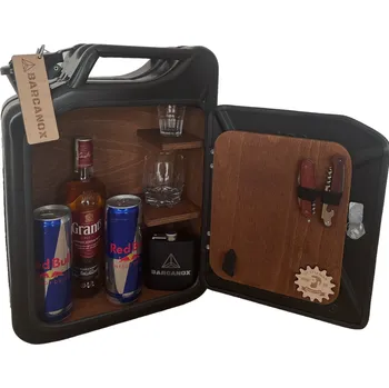 Dárkový potravinový koš Barcanox Kanystr bar černý s LED – hnědé dřevo