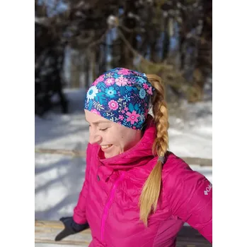 Zimní culíkovka a nákrčník 2v1 - Růžové chrpy (Vyteplená culíkovka a nákrčník 2v1 z microfleecu)