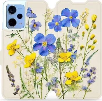 Pouzdro na mobilní telefon Flipové pouzdro Mobiwear - Xiaomi Redmi Note 12 5G - VP41S Modré a žluté kvítky (Knížkové flip pouzdro, obal, kryt na mobil Xiaomi Redmi Note 12 5G - VP41S Modré a žluté kvítky, materiál Umělá kůže + TPU - ochrana 360°, stojánek, silikonová vanička,)