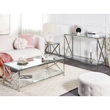 Obývací pokoj Konferenční stolek průhledný skleněná deska stříbrný ocelový rám 40 x 60 cm glamour moderní obývací pokoj ložnice předsíň Beliani