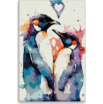 Dětské zboží Malování podle čísel - Zamilovaní tučňáci 2 - 40x60 cm, bez dřevěného rámu - CZ výroba