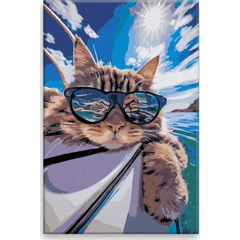 Malování podle čísel - Kocour na lodi - 40x60 cm, bez dřevěného rámu - CZ výroba