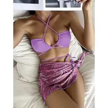 Dámské plavky Dámské šněrovací dvojdílné plavky se sukní Barevná varianta: Nachová, Velikost: L