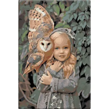 Dětské zboží Malování podle čísel - Slečna se sovou - 40x60 cm, bez dřevěného rámu - CZ výroba