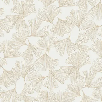 Tapeta York Bílá vliesová tapeta se zlatými listy ginkga DD3741, Dazzling Dimensions 2, York, velikost 0,685 x 8,2 m