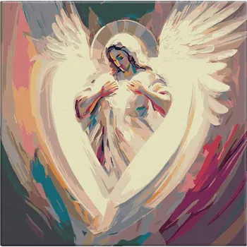 Malování podle čísel - Anděl shlíží z nebe - 40x40 cm, bez dřevěného rámu - CZ výroba