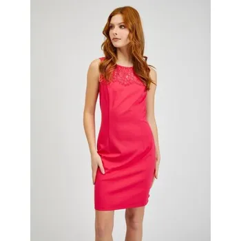 Dámské šaty Tmavě růžové dámské pouzdrové šaty s krajkou
