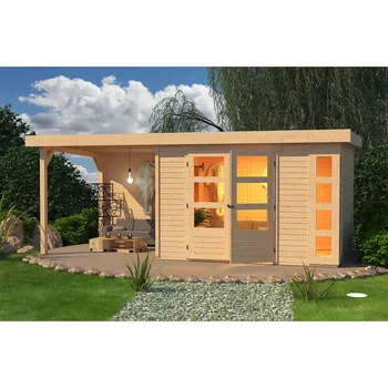 Zahradní domek Dřevěný domek KARIBU KERKO 5 + přístavek 2,8 m včetně zadní stěny Varianta: dřevěný domek KARIBU KERKO 5 + přístavek 280 cm včetně zadní stěny (9206) natur LG2991