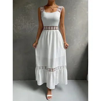 Dámské šaty Dlouhé elegantní plážové šaty s ozdobným pasem, ramínky a spodničkou Barevná varianta: Bílá, Velikost: XS