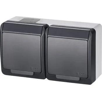 Elektrická zásuvka GALATEA IP44 Zásuvka 2x 2P+PE SCHUKO, 2-nás. vodorovná (antracit), FAMATEL 5325-07