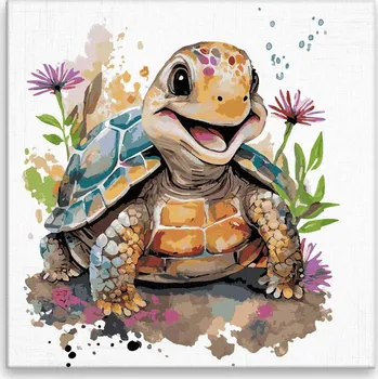 Malování podle čísel - Veselá želva - 40x40 cm, bez dřevěného rámu - CZ výroba