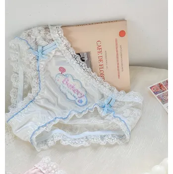 Kalhotky Dámské kalhotky s krajkou v modré nebo růžové barvě s nápisem Bakery Barvy: Modrá, Velikost: XL (pas 78-93 cm)