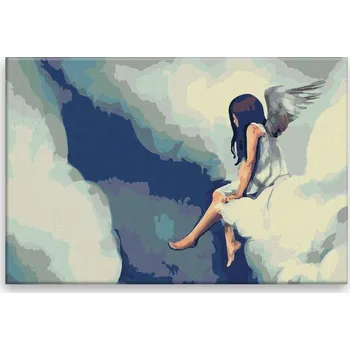 Dětské zboží Malování podle čísel - Anděl na oblaku - 60x40 cm, bez dřevěného rámu - CZ výroba