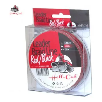 HELL-CAT - Pletená šňůra leader braid line RED/BLACK 1,20mm/100kg/20m