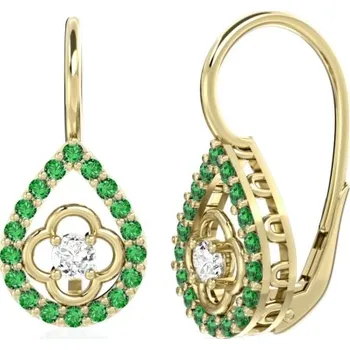 Náušnice Couple, Visací náušnice Amanda, žluté zlato se zelenými zirkony, 585-66-3-0371.0Z00.0.00.206.08